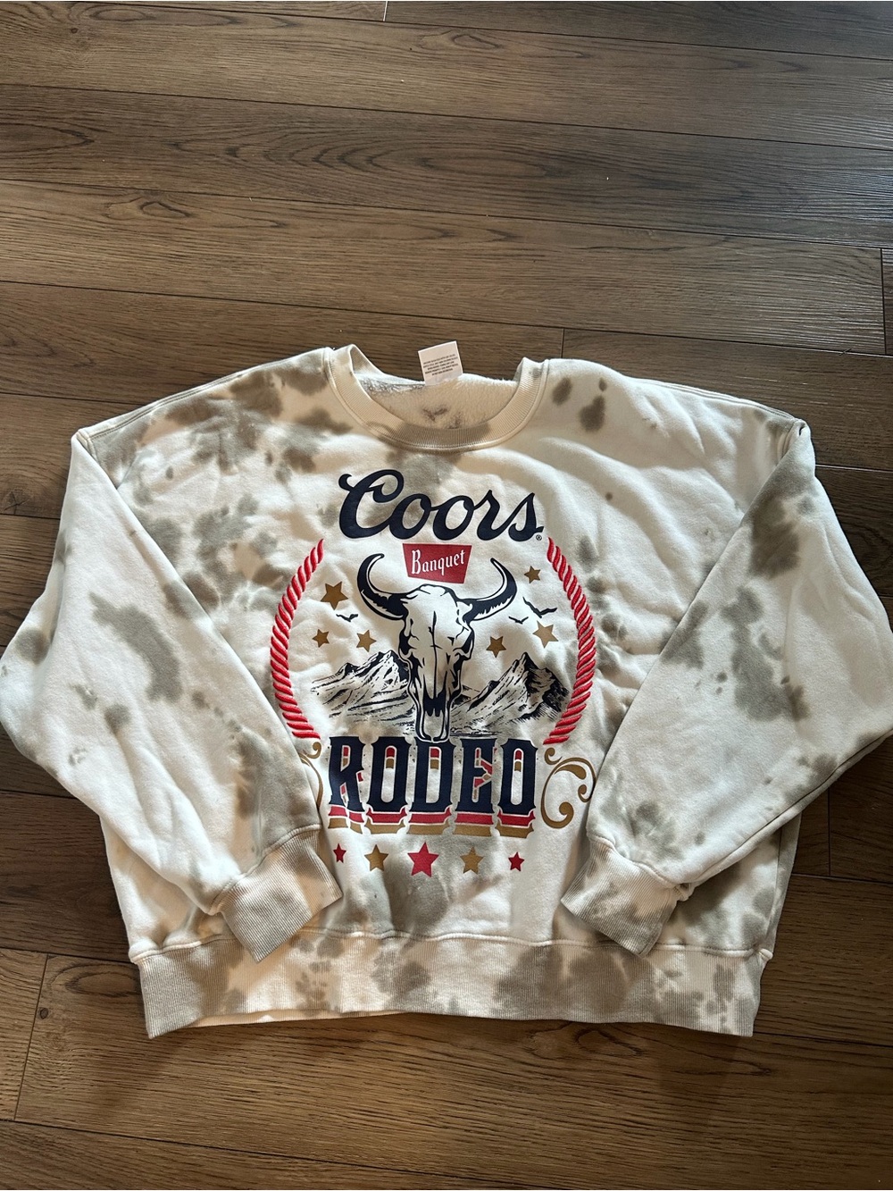 Coors Rodeo Graphic Crewneck Sweatshirt - Cream & Gray Tie-Dye
